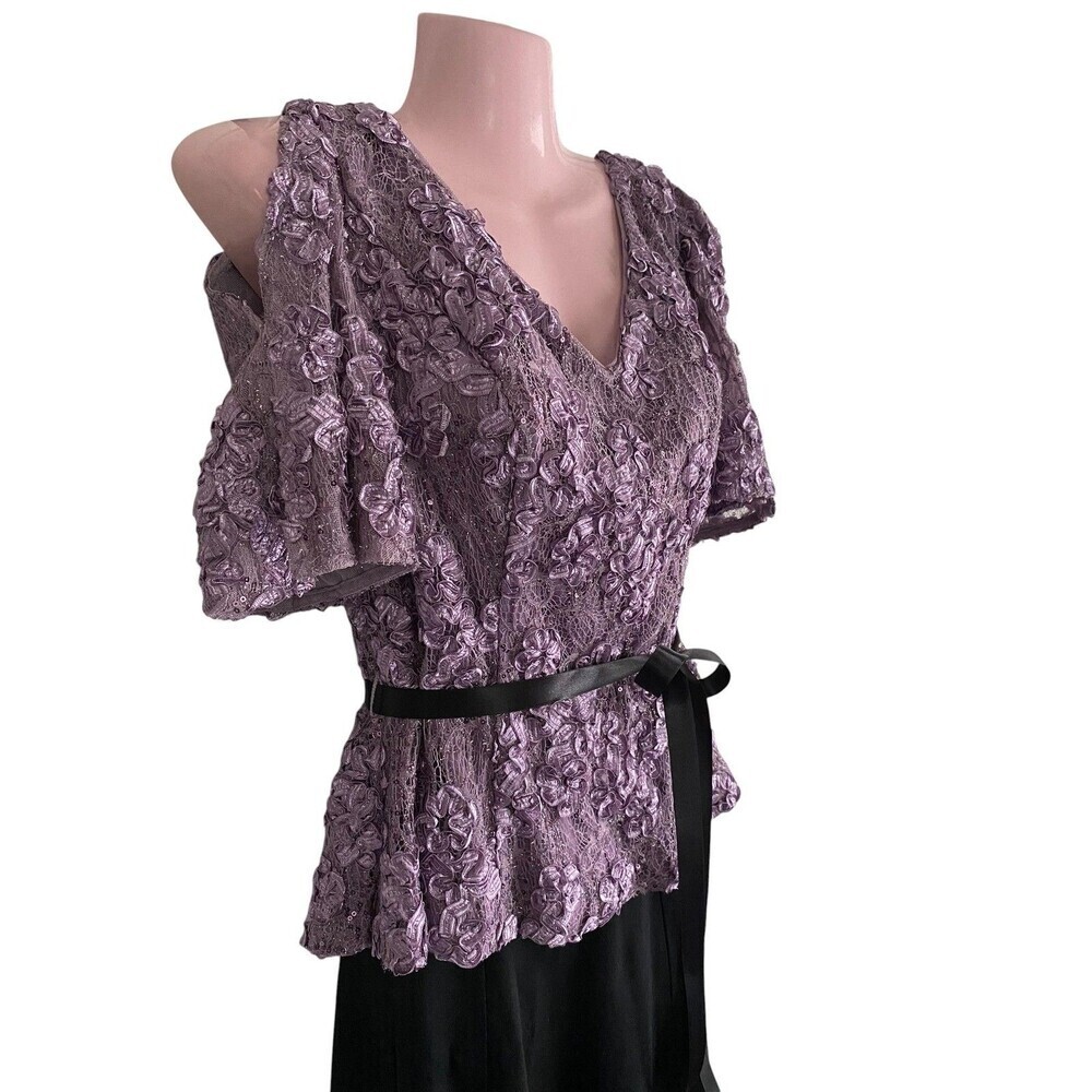 Alex Evenings Blouse Womens Small Purple Lace Cold Shoulder Floral Sequin Top - Picture 2 of 7